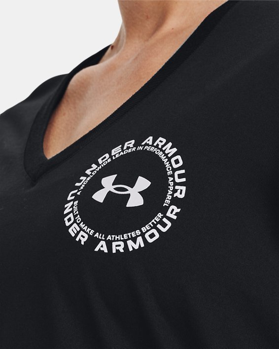 Women's UA Tech™ Crest Short Sleeve, Black, pdpMainDesktop image number 3